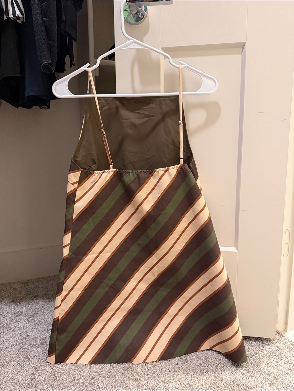 Striped A-Line Dress in Brown, Green & Cream - Picture 3 of 3